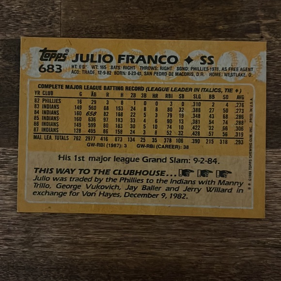 1988 Topps Julio Franco near MINT with multiple ERRORS! 😲 - Picture 9 of 9